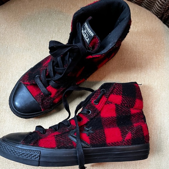 CONVERSE WOOLRICH RED BLACK PLAID HIGH TOPS ONE STAR SNEAKERS MENS 6.5 Women 8.5